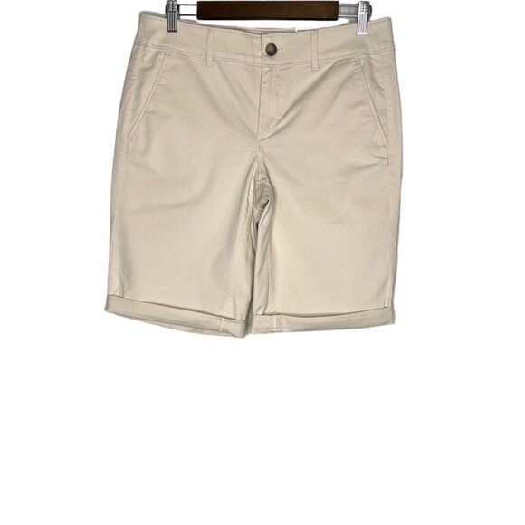Loft Outlet Women's NWT Bermuda Mid Rise‎ Cream/Beige Roll Up Shorts Size 6 - Picture 1 of 11